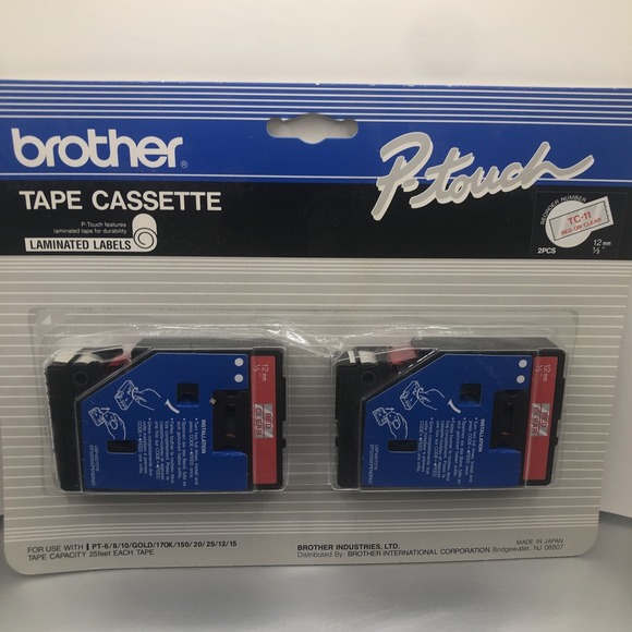 2 Pack Brother P-Touch Tape Cassette Laminated Labels TC-11 12mm RED/Clear New - Picture 1 of 6